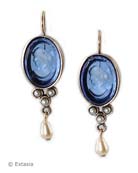 Sapphire & Pearl Intaglio Earring, price: $110.00. Click on 'Large View' for large picture