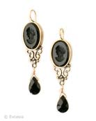 Jet Intaglio Drop Earring, price: $125.00. Click on 'Large View' for large picture