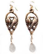 Our lovebirds cast in Red Bronze about 1 1/2 long by 3/4 inches wide with crystal drops.