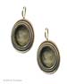 Transparent Black Diamond German glass intaglio earrings. This medium sized earring measures 7/8 inch tall. Shown in Bronze. 